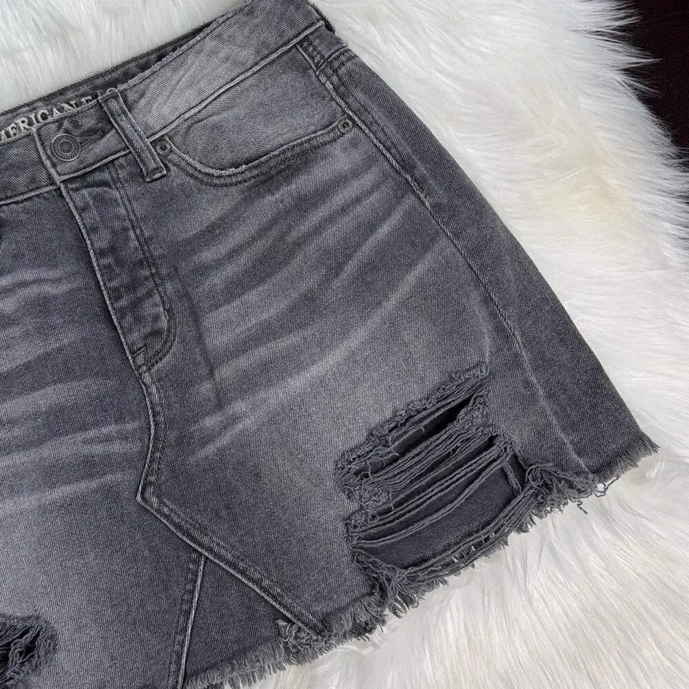 American Eagle Distressed Gray Denim Mini Skirt